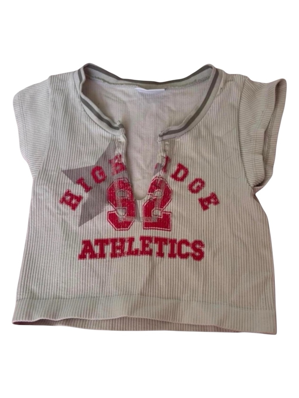 BDG Urban Outfitters Off White Star High Bridge 92 Graphic Notch V-Neck Crop Top